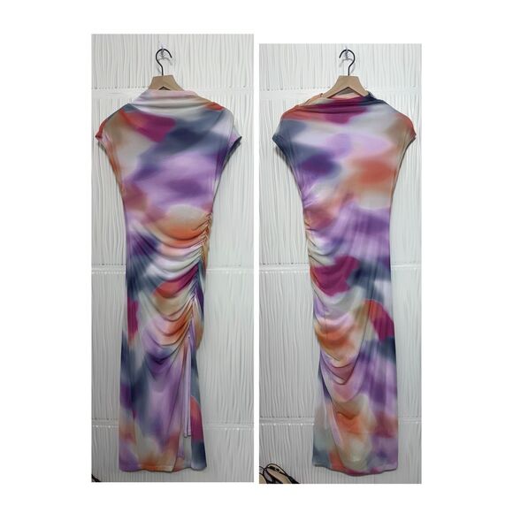 NWT Anthropology The Maya Ruched Cowl-Neck Dress: Mesh Edition - Picture 2 of 8